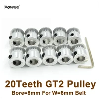 powge 10pcs 20 teeth 2gt timing pulley bore8mm fit width6mm 2gt timing belt 3d printer parts 20t 20teeth gt2 pulley