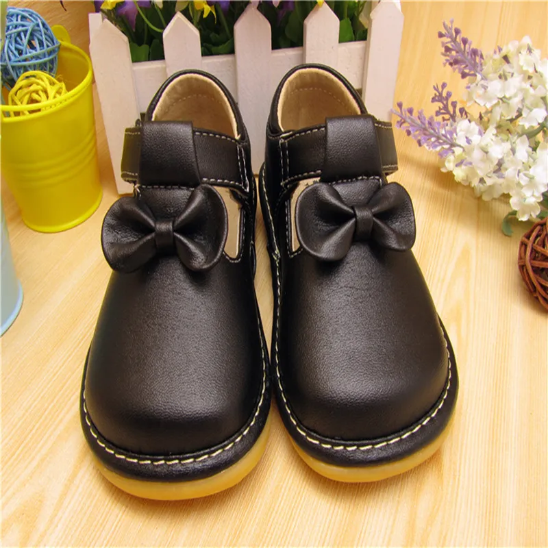 Spring Autumn Baby Shoes Girl Squeaky Black Butterfly-knot Leather |