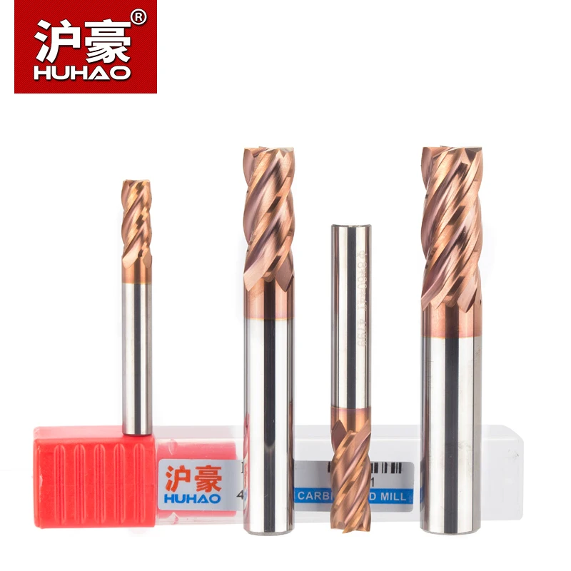 HUHAO 1pc Tungsten Steel Spiral Angle 35 Deg Milling Cutter Alloy Coating Router Bits HRC50 CNC Tool 4 Flutes End Mill For Metal |