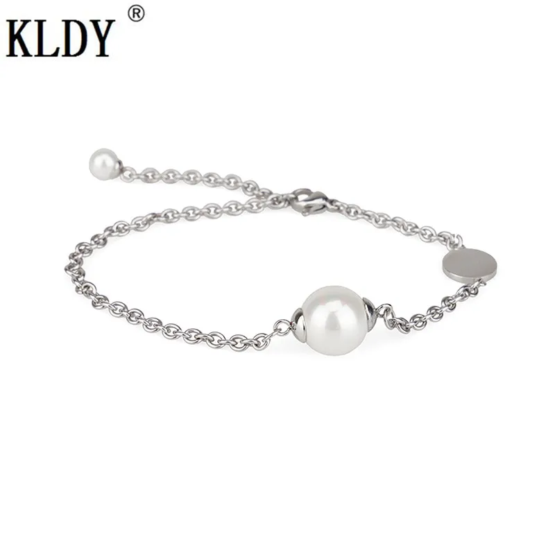 Женский браслет-цепочка KLDY серебряный браслет из нержавеющей стали с жемчугом