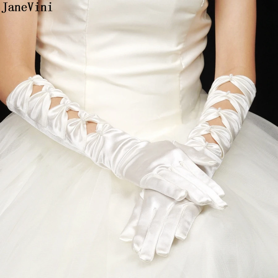 JaneVini 2019 романтические белые длинные перчатки для невесты атласные оперные перчатки женские перчатки для свадьбы аксессуары для невест