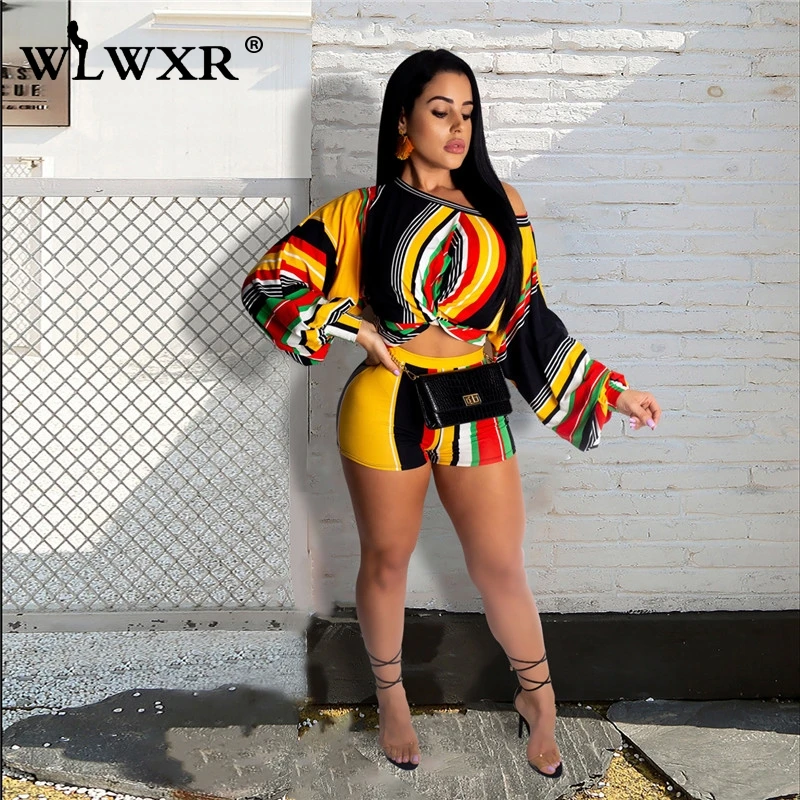 WLWXR/повседневный летний комплект из 2 предметов с принтом в полоску Комплект