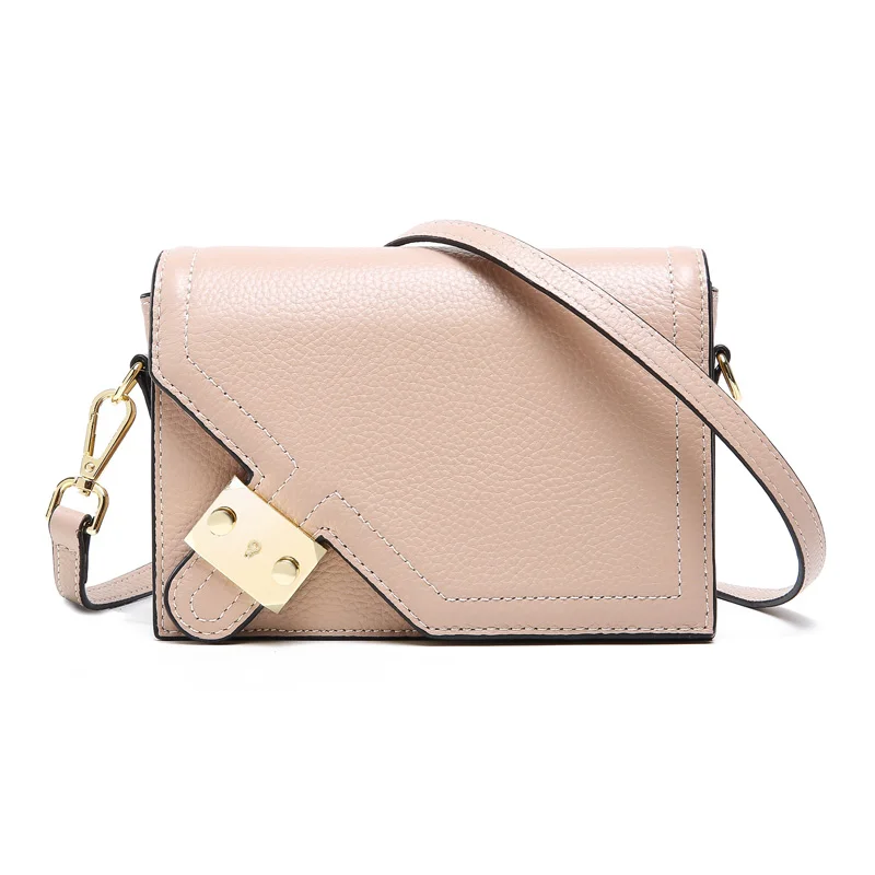 Nude pink Натуральная кожа Женщины Crossbody сумка Известный бренд Кожаная сумка на длинном ремне, Женские сумки с клапаном Сумка - Цвет: Nude pink