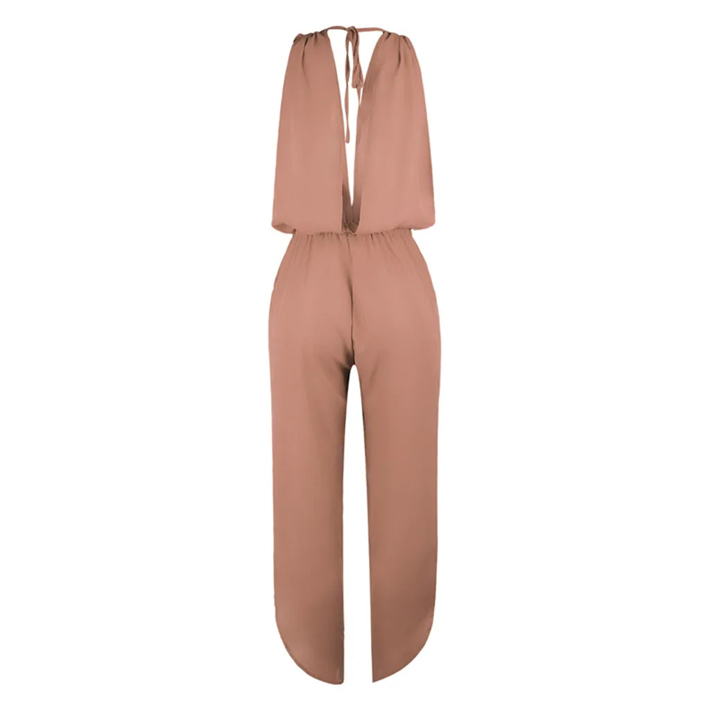 Женский комбинезон без рукавов Jun повседневный однотонный с глубоким v-образным