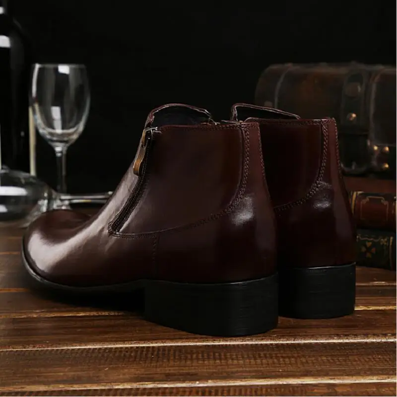 MYCOLEN Men Leather Boots Black Fashion Zipper Ankle Winter Shoes Botas Business Casual Dress bota militar | Обувь