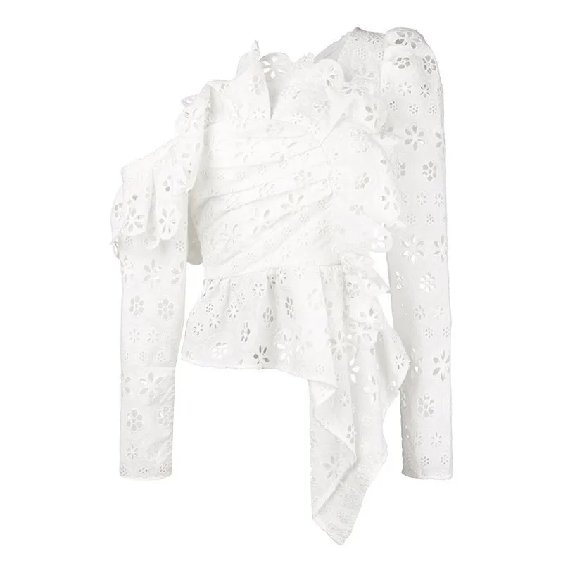 Женская блузка с открытыми плечами TWOTWINSTYLE осенняя Асимметричная пышными