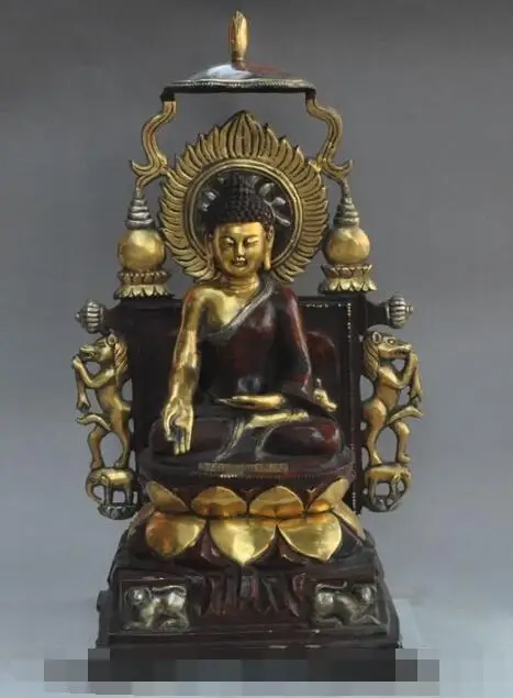 

S01193 25"tibet Buddhism bronze gilt seat lotus sakyamuni Tathagata buddha beast statue