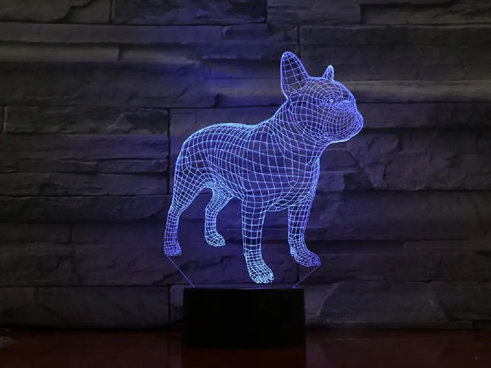 3d лампа в виде французского бульдога ночсветильник с иллюзией светодиодная