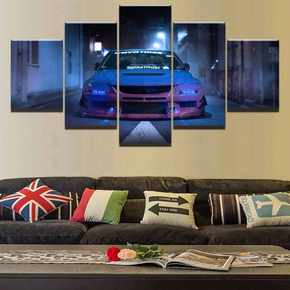 Модульная картина HD 5 шт. синяя Автомобильная Mitsubishi Lancer Evolution Спортивная Картина