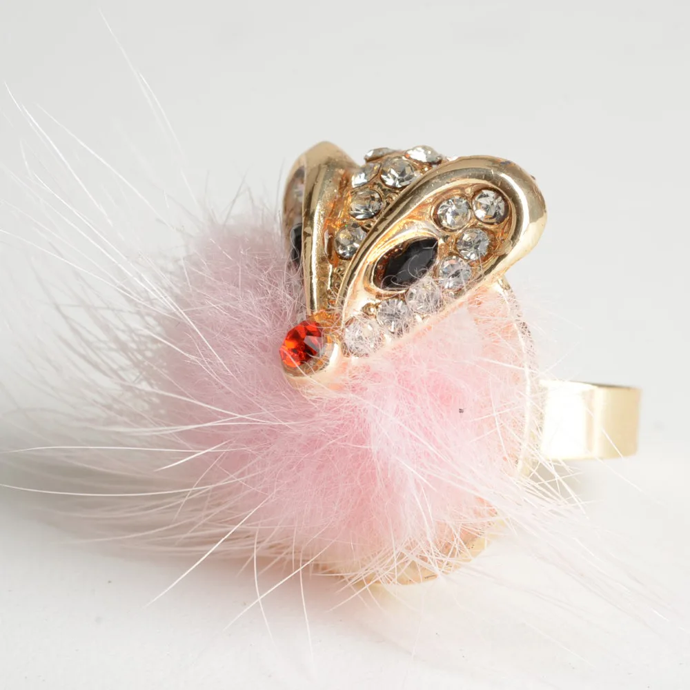 anillos mujer exquiiste women Small Fox Pink Feather rhinestone Adjustable birthday party gift | Украшения и аксессуары