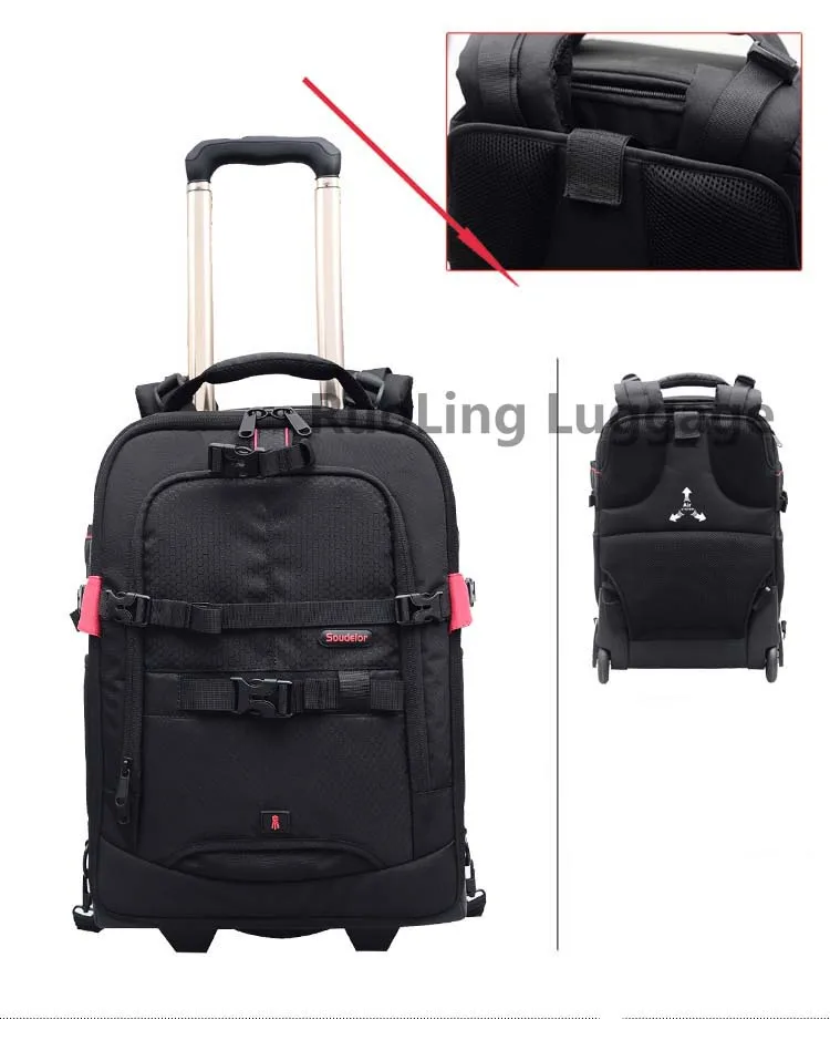 LeTrend Большая вместительная Противоударная Наплечная дорожная сумка, рюкзак для фотосъемки, профессиональная сумка для SLR камеры, чемодан на колесиках, тележка