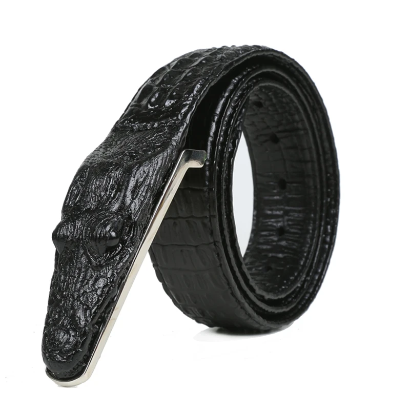 Black SAN VITALE, 3D, крокодиловый, известный бренд, кожаный ремень, дизайнерские мужские ремни, люксовый бренд, гладкая Пряжка, ремни для мужчин, ceinture homme - Цвет: Black