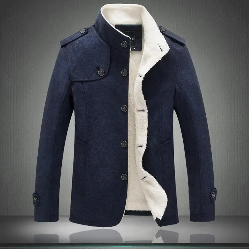Hiver Hommes Manteau De Mode Marque Vetements Polaire Double Chaud Epais Pardessus De Laine Male Laine Manteau de Melange Hommes - Цвет: Dark Blue