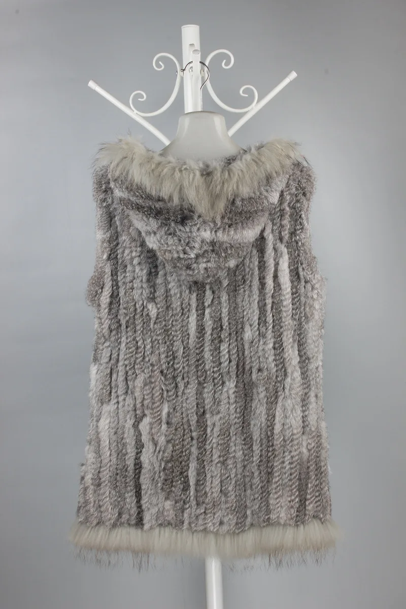 Женский жилет с капюшоном зимняя безрукавка из натурального меха кролика