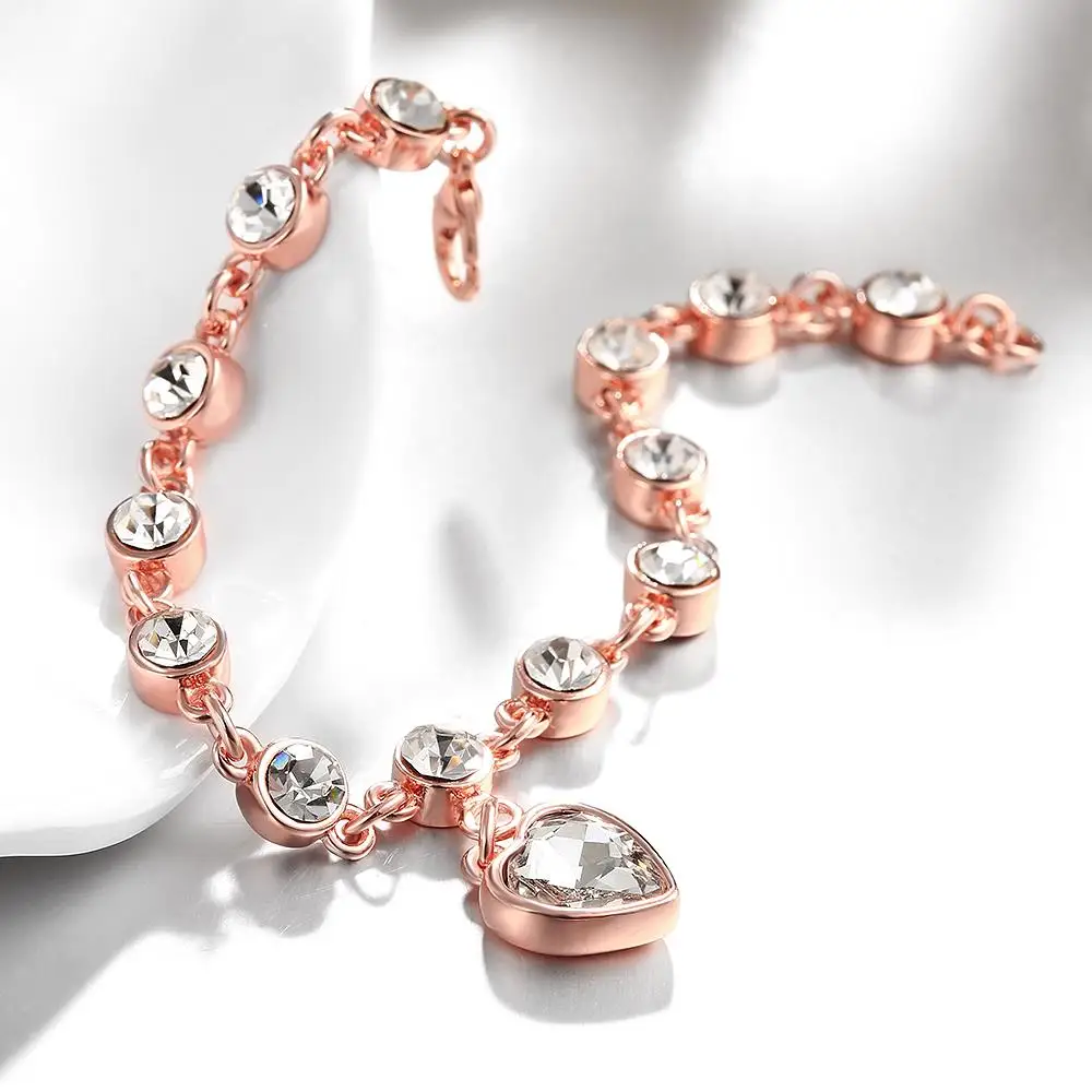 Heart Shape Rose Gold Color Crystal Bracelets For Women Cute with Rhinestone Romantic Bracelet Jewelry Accessories | Украшения и