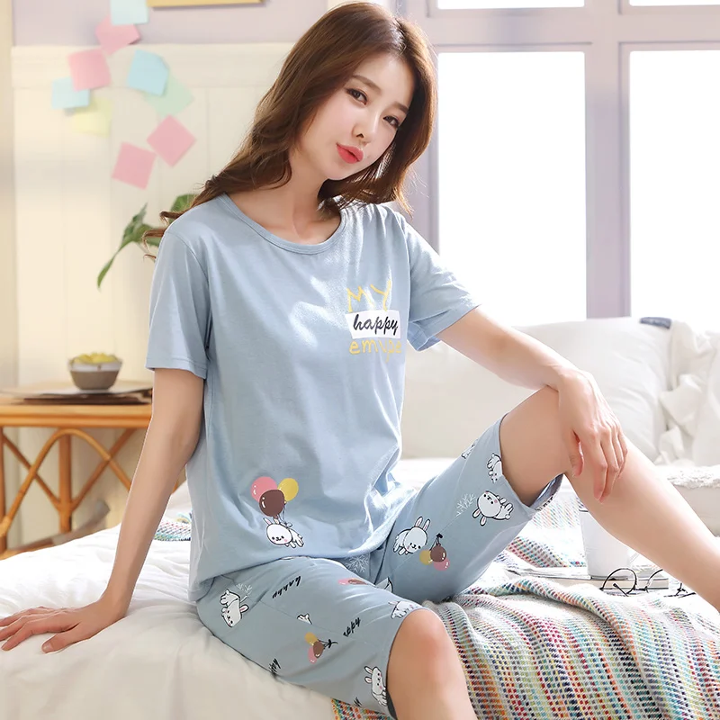 Большие размеры XXL, 3XL, 4XL, 5XL, летние пижамы, хлопковая домашняя женская одежда для сна с коротким рукавом, тонкая Пижама, женские штаны, женская повседневная домашняя одежда