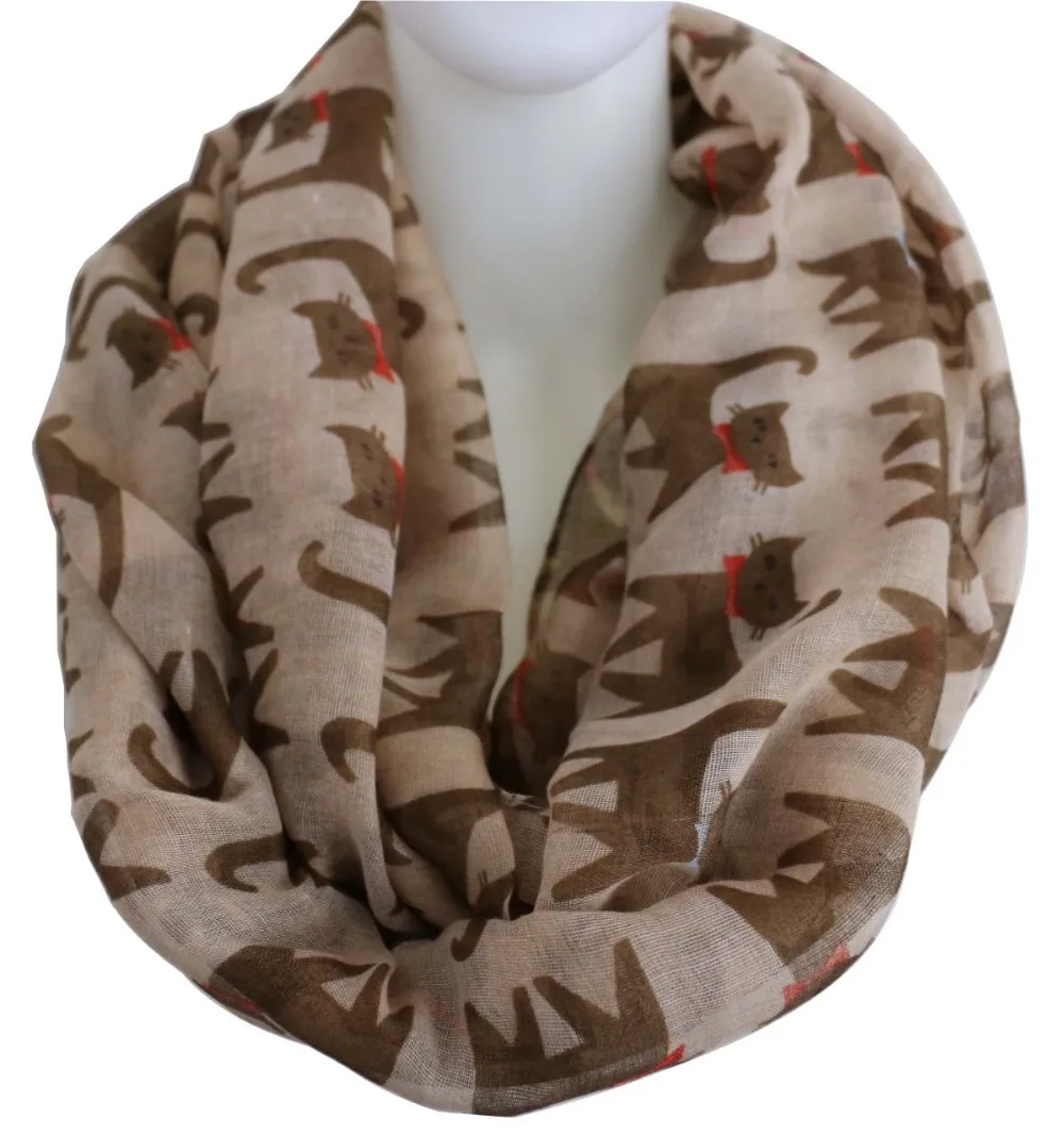 Женский шарф хомут с котом зеленый или черный разноцветный 2018|scarves for ladies|infinity loop