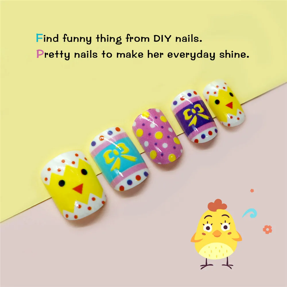 24 шт. детские яркие накладные ногти, Мультяшные накладные ногти, полное покрытие, розовые накладные ногти для маленьких девочек, 14 дизайнерских маникюрных инструментов