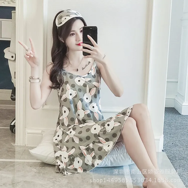 nightgowns women Ночные рубашки женские хлопковые летние пижамы без рукавов женские хлопковые Мультяшные мини-рубашки для женщин сексуальное ночное белье размера плюс - Цвет: nightgowns women