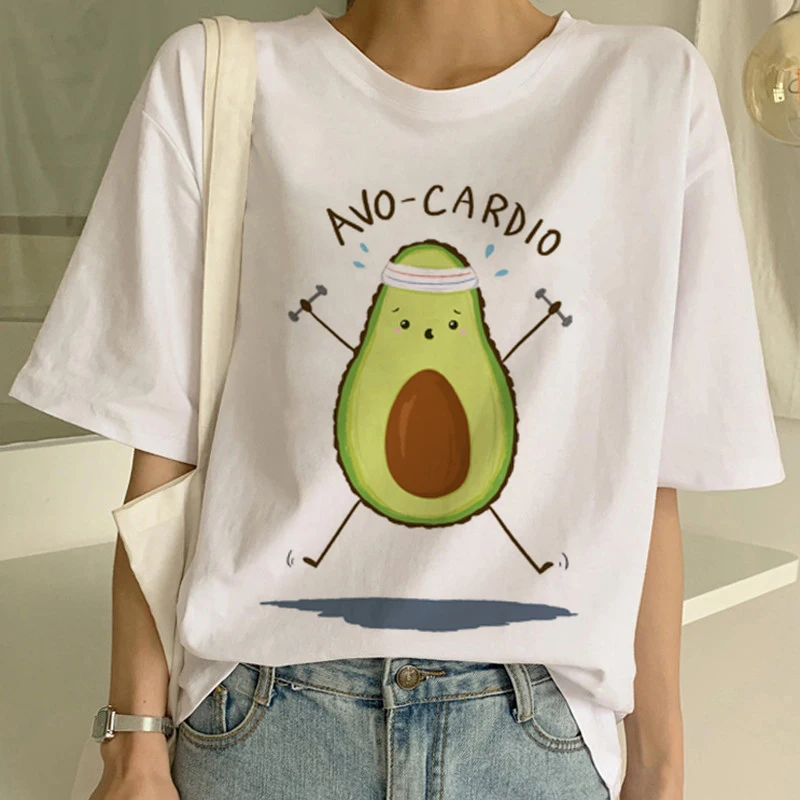 New T shirt Women Cartoon Avocado Vegan Short Sleeve Cute T-shirt Small Fresh Casual Harajuku Ullzang Tshirt Fashion Tops | Женская