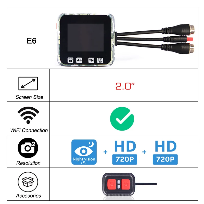 SYS VSYS C6 двойная экшн-камера на мотоциклетный шлем рекордер DVR передний и задний вид водонепроницаемый мотоцикл видеорегистратор Черный корпус ночного видения - Название цвета: E6 add Remote