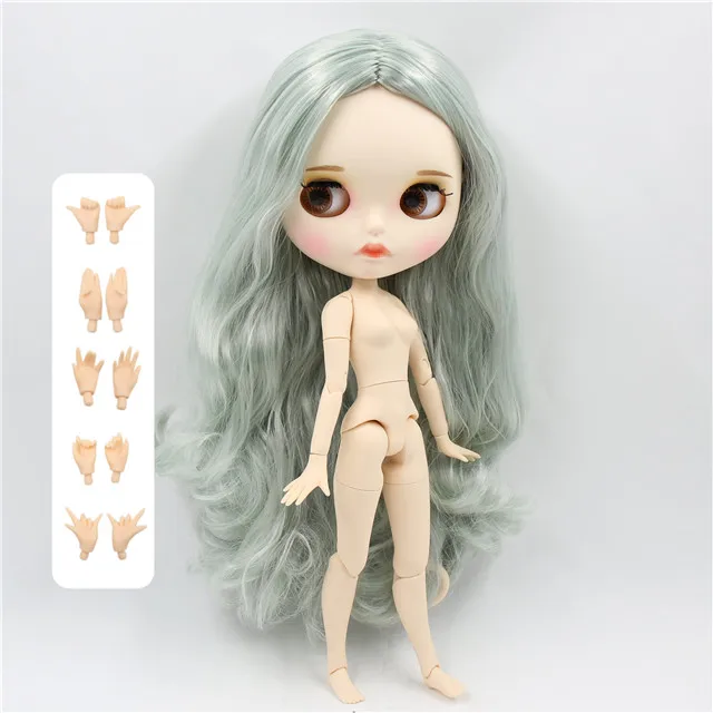 doll with hands A Фабрика blyth кукла BL9084/4278 зеленый микс седых волос, новое матовое лицо с бровями Карвен губы, белая кожа суставное тело 30 см 1/6 - Цвет: doll with hands A