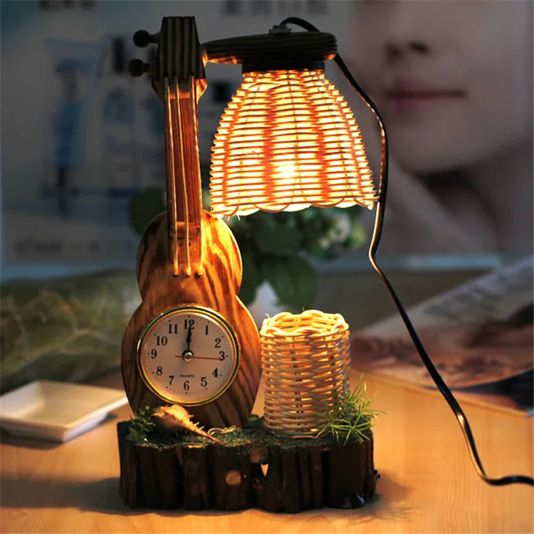 

Creative garden style retro wooden double bedroom bedside bulb pine decoration light wooden ornaments table lamps LO8211