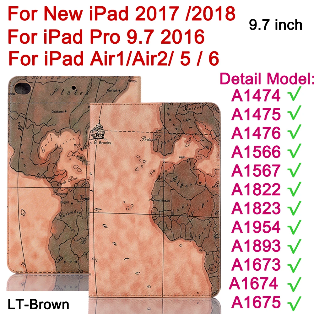 LT Brown-iPd9.7-2 Для Apple iPad 6 5 4 3 2 Air1 Air 2/iPad Pro 9,7 10,5 11 12,9 дюймов чехол карта Флип кожаный чехол смарт-чехол-подставка - Цвет: LT Brown-iPd9.7-2