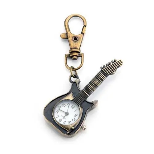 Ретро Бронзовая металлическая гитара Карманный кулон часы брелок 2 2&quot|keyring