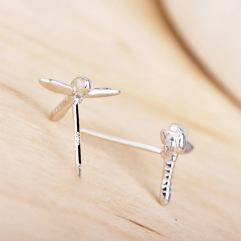 Funmor Стрекоза 925 Стерлинговое Серебро Изысканные серьги гвоздики ювелирные