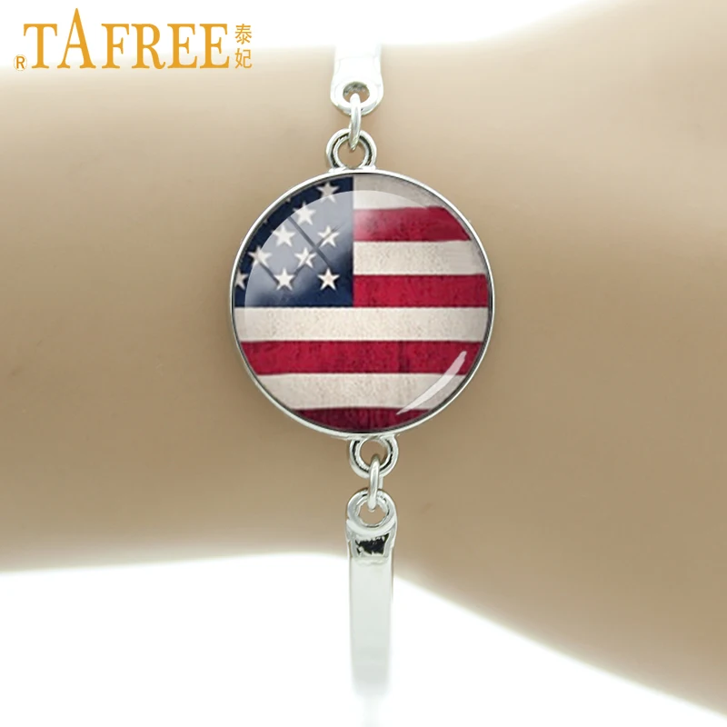 

TAFREE Brand American flag Country logo picture USA Texas flag bracelet men women jewelry vintage national symbolic charms T234