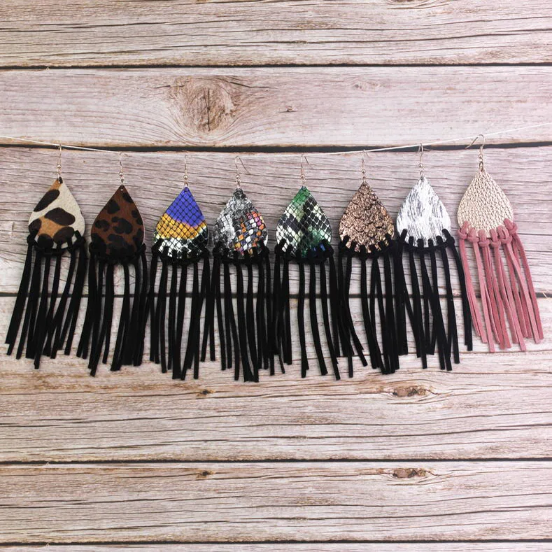 ZWPON Extra Long Suede Leather Tassel Fringe Earrings for Women 2019 Fashion Genuine Leather Teardrop Earrings Leather Jewelry