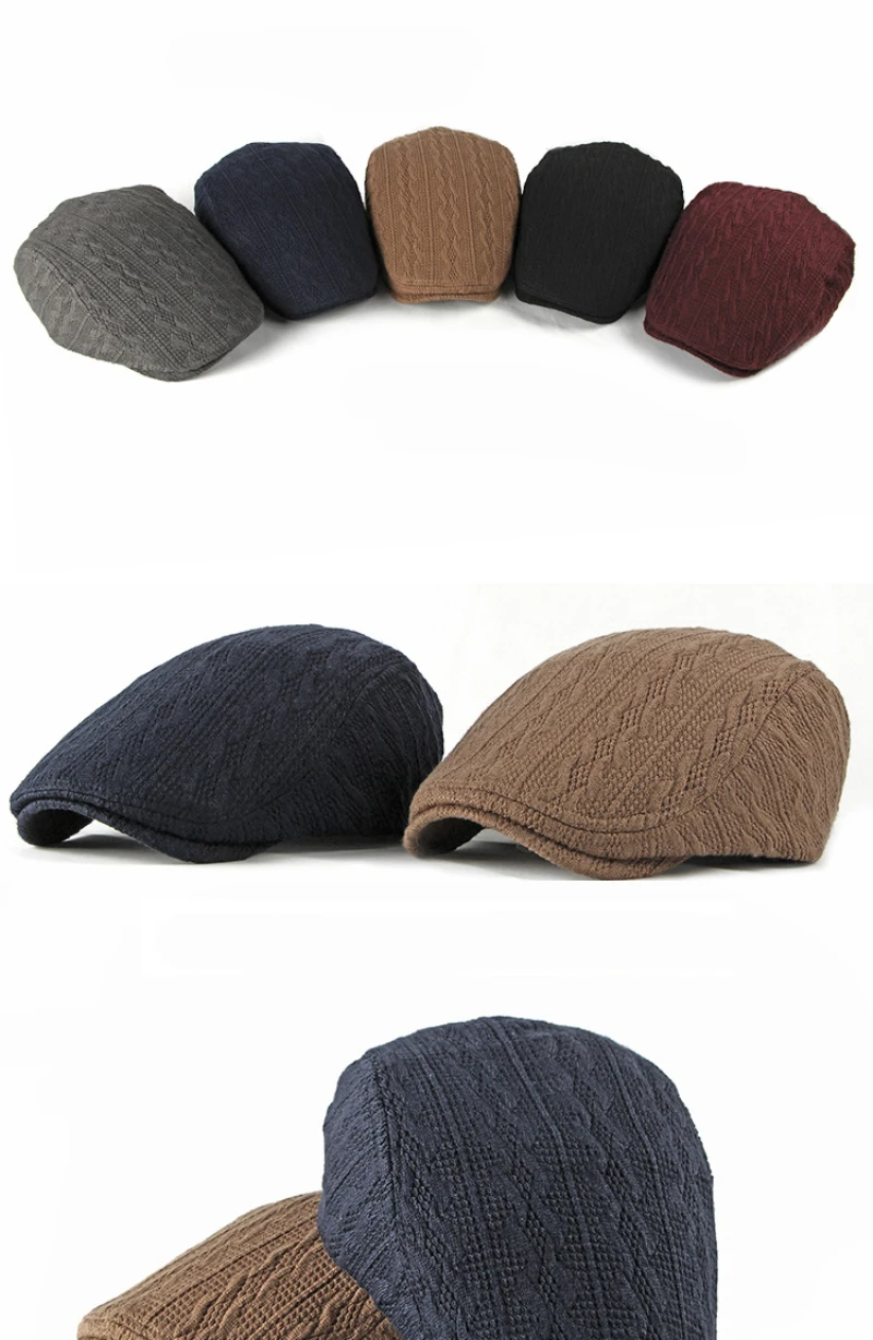 Ht1985beret Осенние Зимние головные уборы для мужчин и женщин, берет, шапка s, однотонная вязаная шапка, шапка, повседневный плоский плющ, Кепка для мужчин, таксистов, газетная Кепка s для женщин
