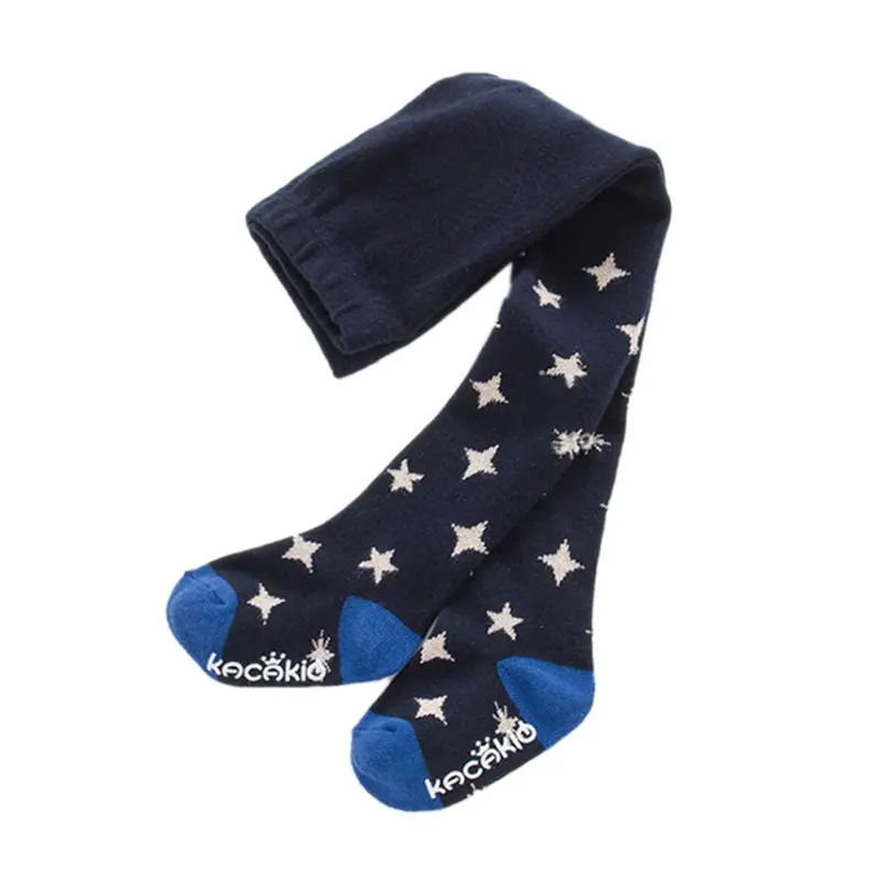 Осенне зимние милые хлопковые чулки для маленьких девочек с принтом звезд