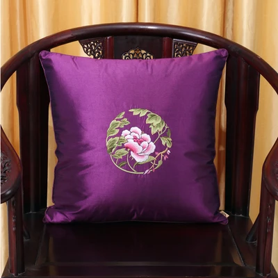 dark purple Красивая вышивка пион, рождественские наволочки для подушек, декоративные наволочки, для офиса, дома, дивана, стула, поясничная наволочка, китайская - Цвет: dark purple