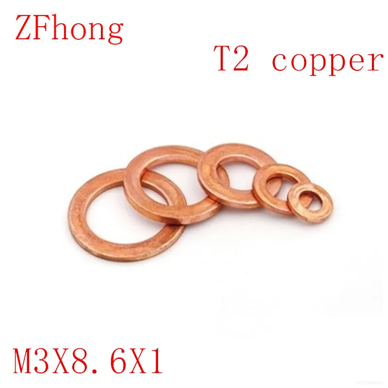 

100pcs/lot M3 x 8.6 x 1 3mm T2 Copper Flat Washer, Seal washer
