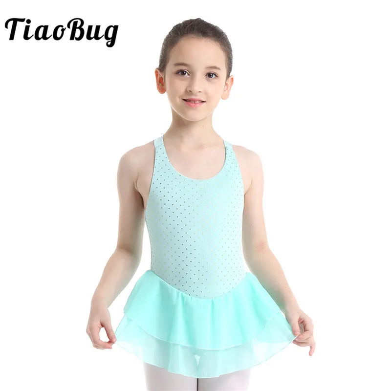 

TiaoBug Kids Girls Sleeveless Figure Skating Ruffled Tutu Dress Shiny Ballet Gymnastics Leotard Children Stage Dance Costume