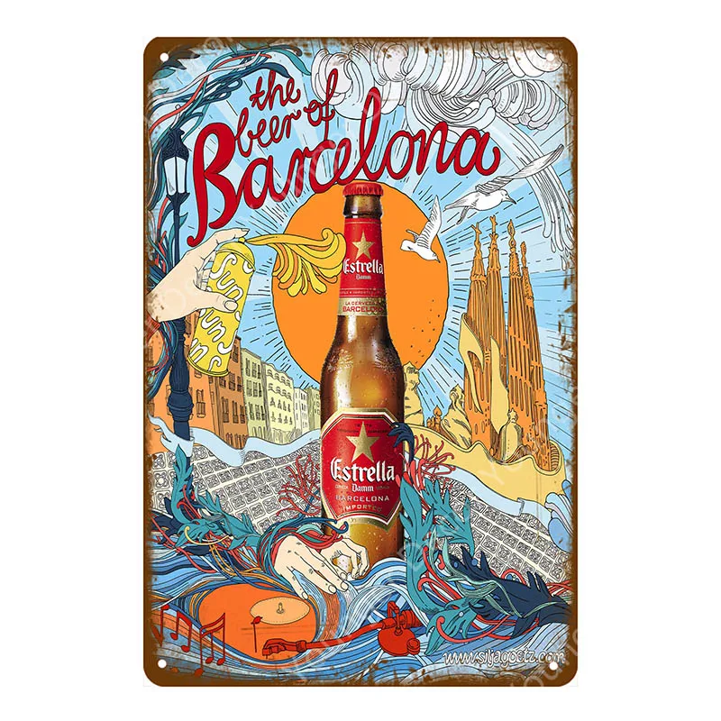 Питьевое пиво вино Estrella Damm металлические знаки паб бар ресторан кухня домашнее