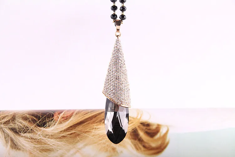 Женская цепочка с бусинами длинное ожерелье кристаллами в форме капли воды