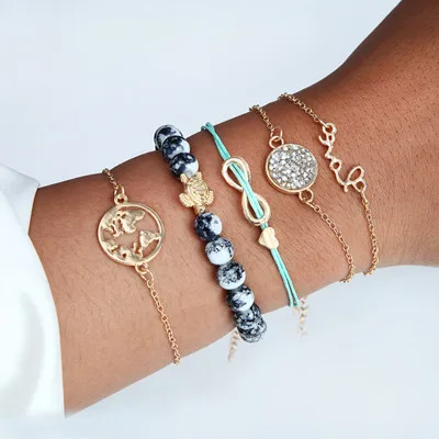 s8 Bohemian Marble Beads Shell Bracelet Set For Women Tassel Pendant Bangles Bracelet Femme Jewelry Accessories - Окраска металла: s8