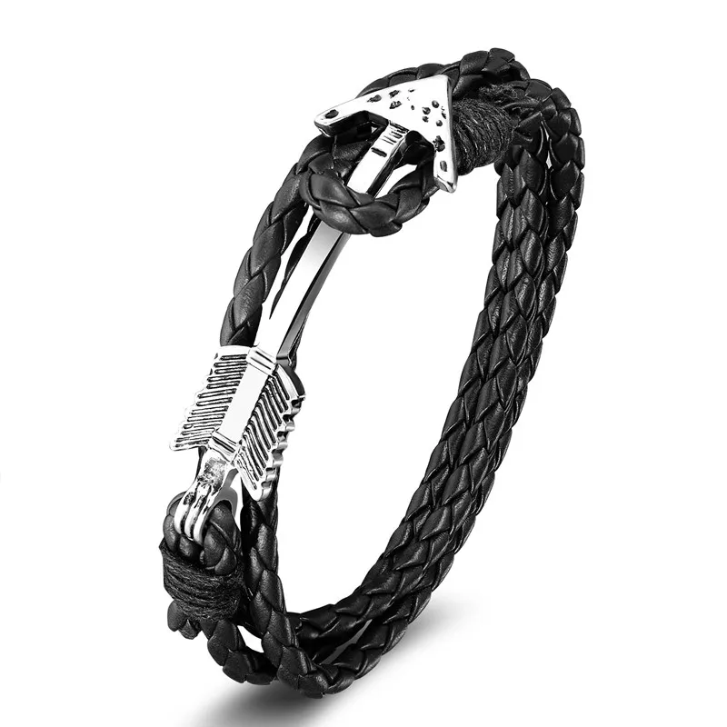 Новинка 2019 модный мужской браслет черные браслеты в стиле панк с якорем и кожаные