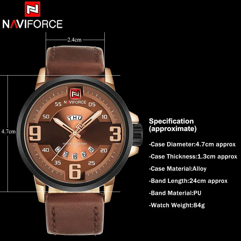 Мужские спортивные часы NAVIFORCE Брендовые мужские кварцевые 30 м водонепроницаемые