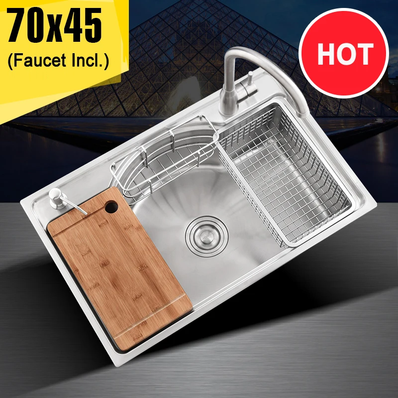 multifunctional thicken brushed sus304 stainless steel kitchen sink set with drainer pull out faucet block knives not included free global shipping