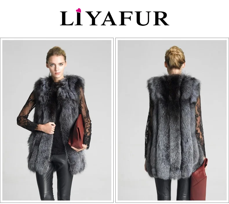 Женский Длинный жилет из 100% натурального меха лисы LIYAFUR безрукавка с