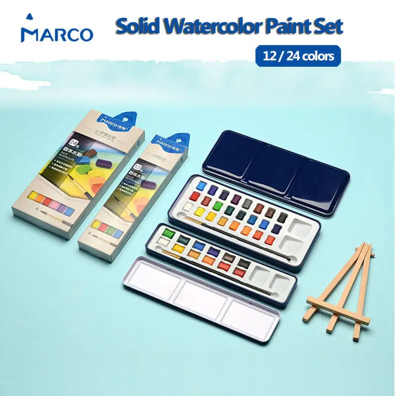 

Marco Solid Watercolor Paints 12/24 Colors Profession Water Color Painting Pigment Gouache Brush free For Student Art Supplies