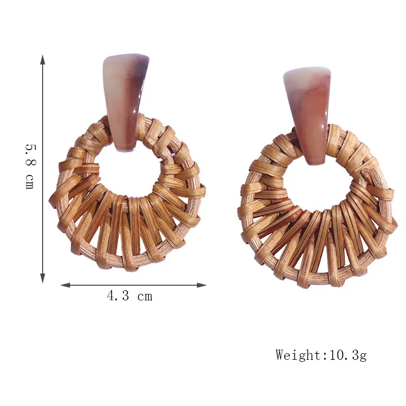 2019 модные коричневые деревянные геометрические серьги из ротанга ручной работы