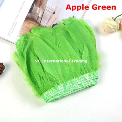 apple green Украшение из гусиных перьев 10 м/лот окрашенная Желтый гусиное перо ленты 15-20 см коленке перо полос ткани кружева - Цвет: apple green