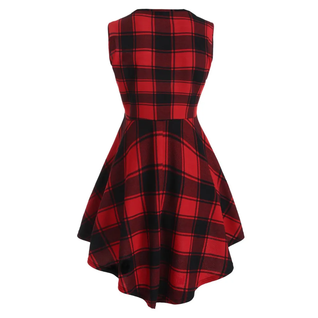 Женское клетчатое платье на бретельках свободное Повседневное большого размера