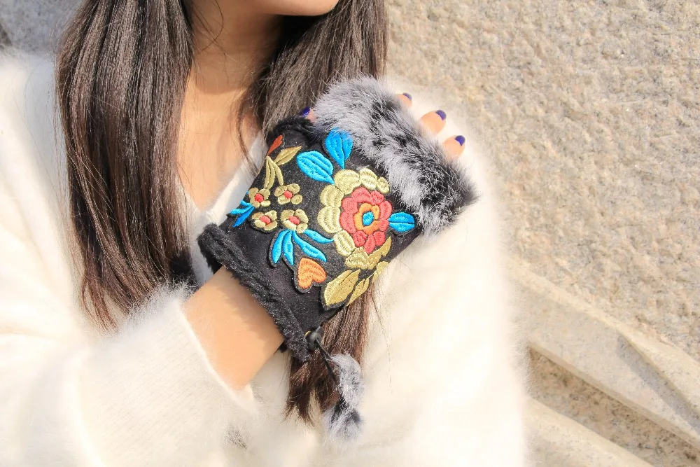 Женские перчатки с винтажной вышивкой этнические на запястье в мексиканском