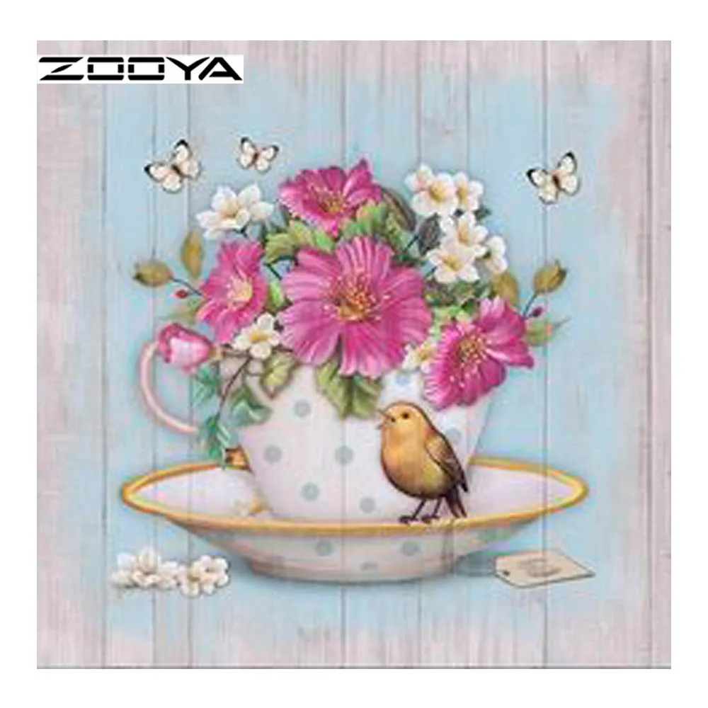 ZOOYA Алмазная картина чашка птица полная Вышивка Цветы красный узор Стразы